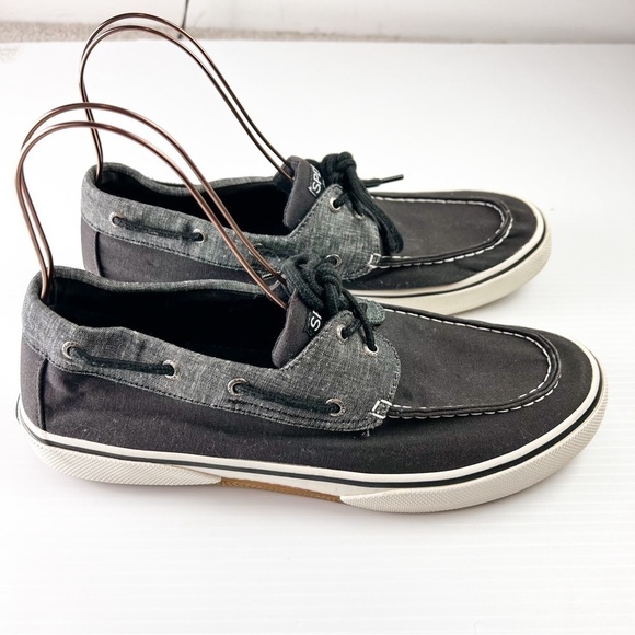 Sperry Loafer Men's 12 Grey Black Cutter 2-Eye Boat Canvas Slip On Casual Shoe - Picture 4 of 8